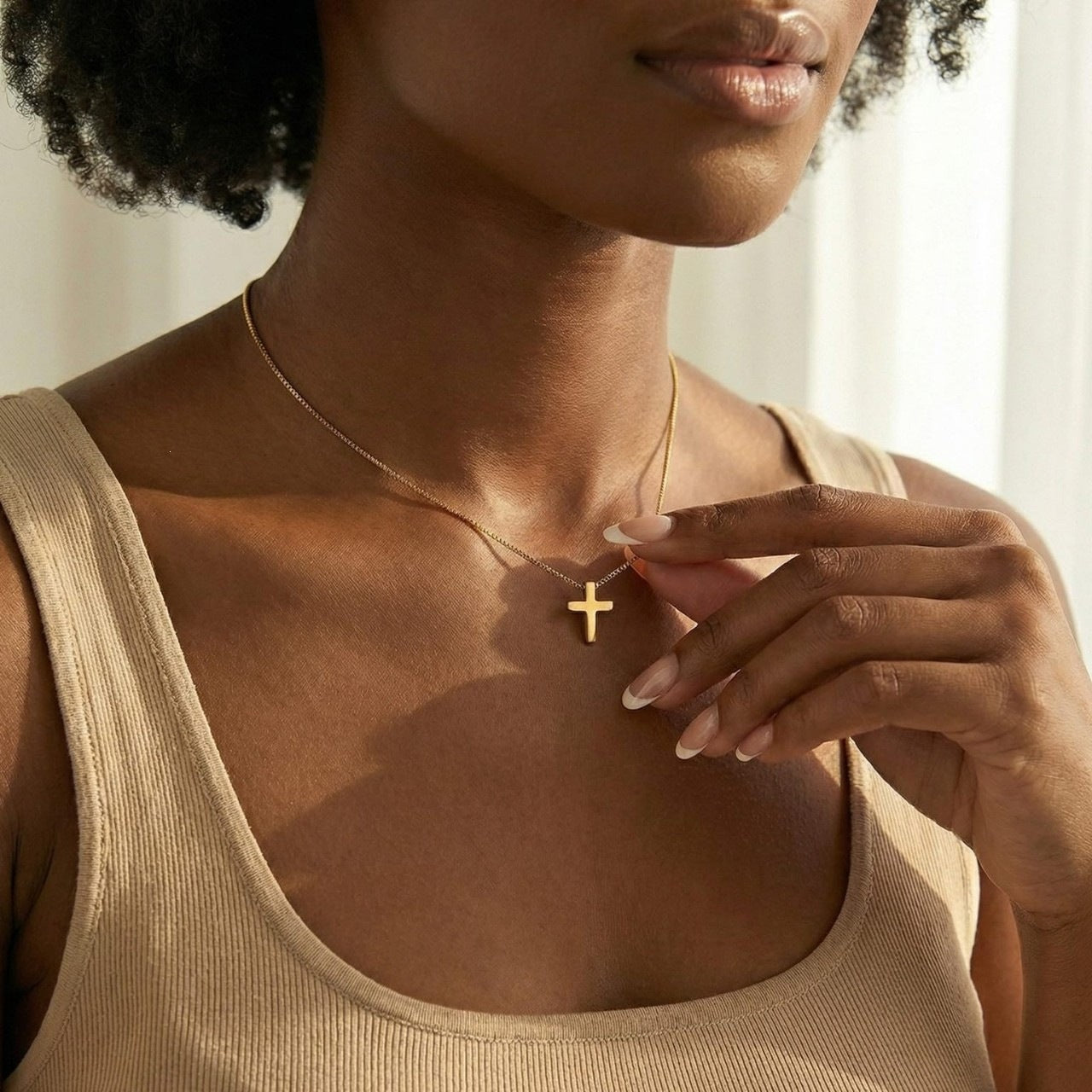 Minimalist Stainless Steel Cross Pendant Necklace Plated Box Chain Unisex Jewelry