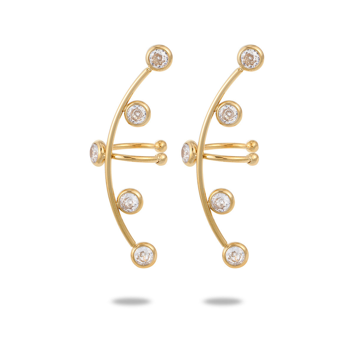Vintage 18K Gold Plated Geometric Stainless Steel Ear Cuffs with Colorful Zircon for Women