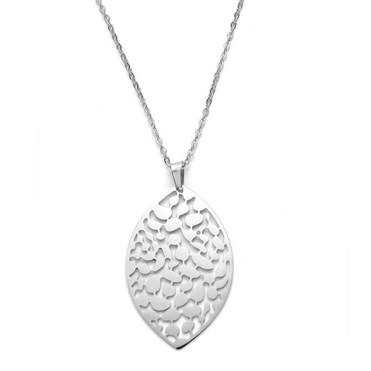 Minimalist Geometric Stainless Steel Leaf Pendant Necklace for Women with Plated Finish