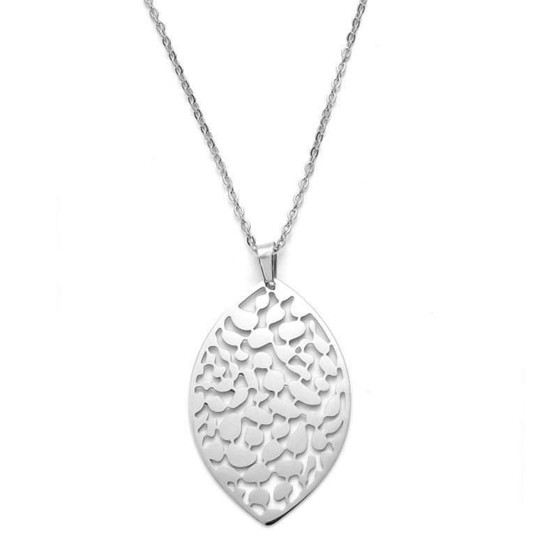 Minimalist Geometric Stainless Steel Leaf Pendant Necklace for Women with Plated Finish