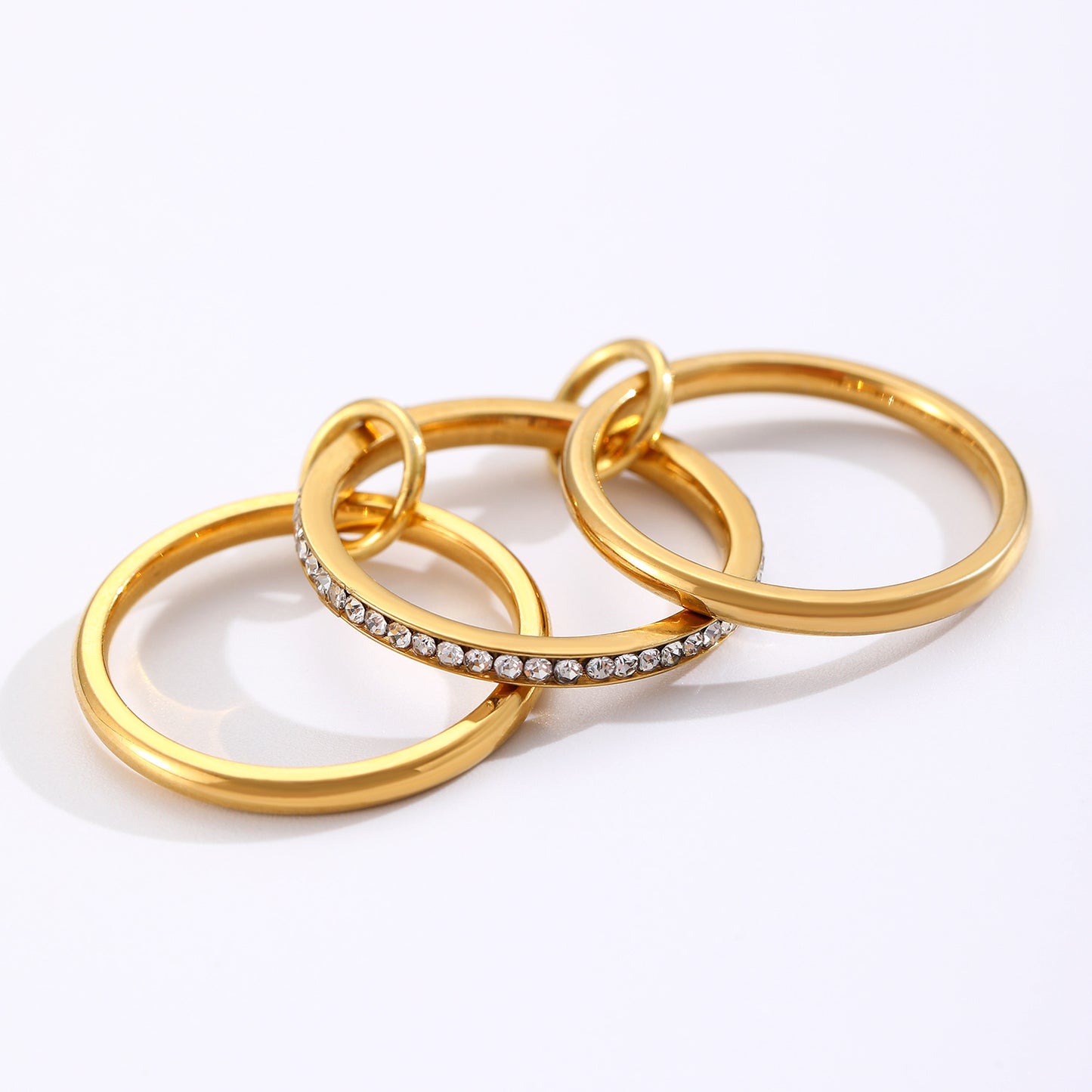 Two-Tone Geometric Stainless Steel Ring with Cubic Zirconia Plating for Women