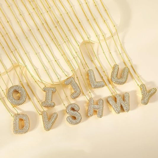 Fashion Plated Brass Letter Bubble Pendant Necklace for Women