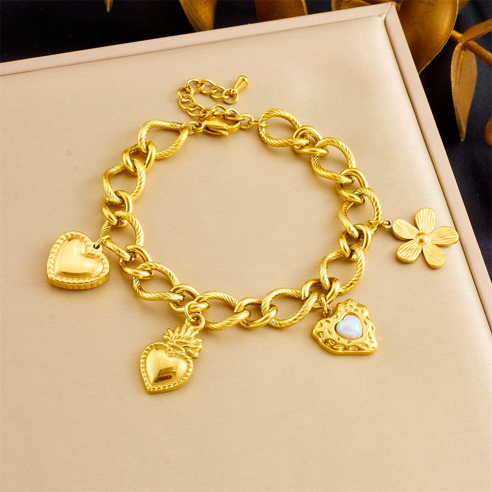 Personalized Gold Plated Stainless Steel Flower Heart O-Chain Bracelet