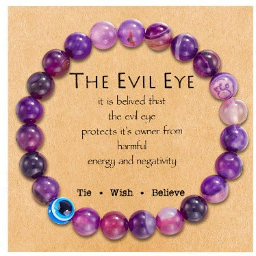 Minimalist Business Round Geometric Agate Crystal Evil Eye Bracelet Unisex Handmade Jewelry