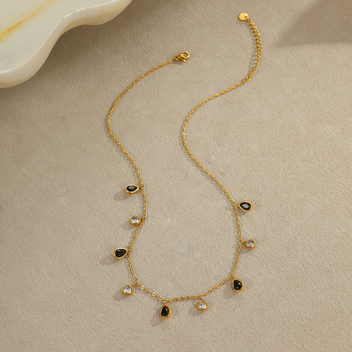 Fashionable Geometric Stainless Steel Pendant Necklace with Colorful Zircon Tassels Plated in 18K Gold for Women