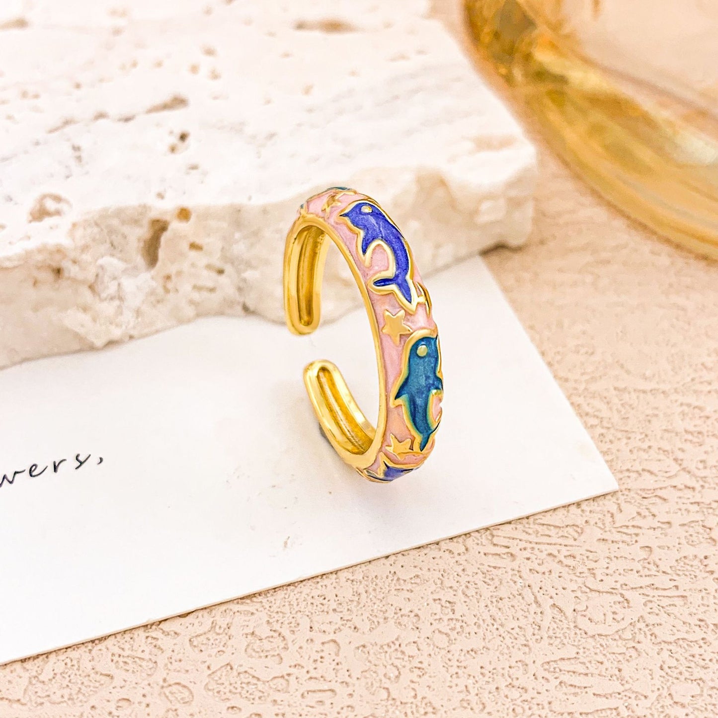 Vintage Sweet Floral Enamel Drip Oil Plated Alloy Adjustable Ring for Women