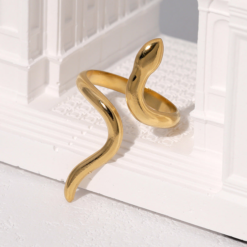 Anello Aperto Minimalista da Donna a Serpente in Acciaio Inossidabile Placcato Oro 18K Regolabile