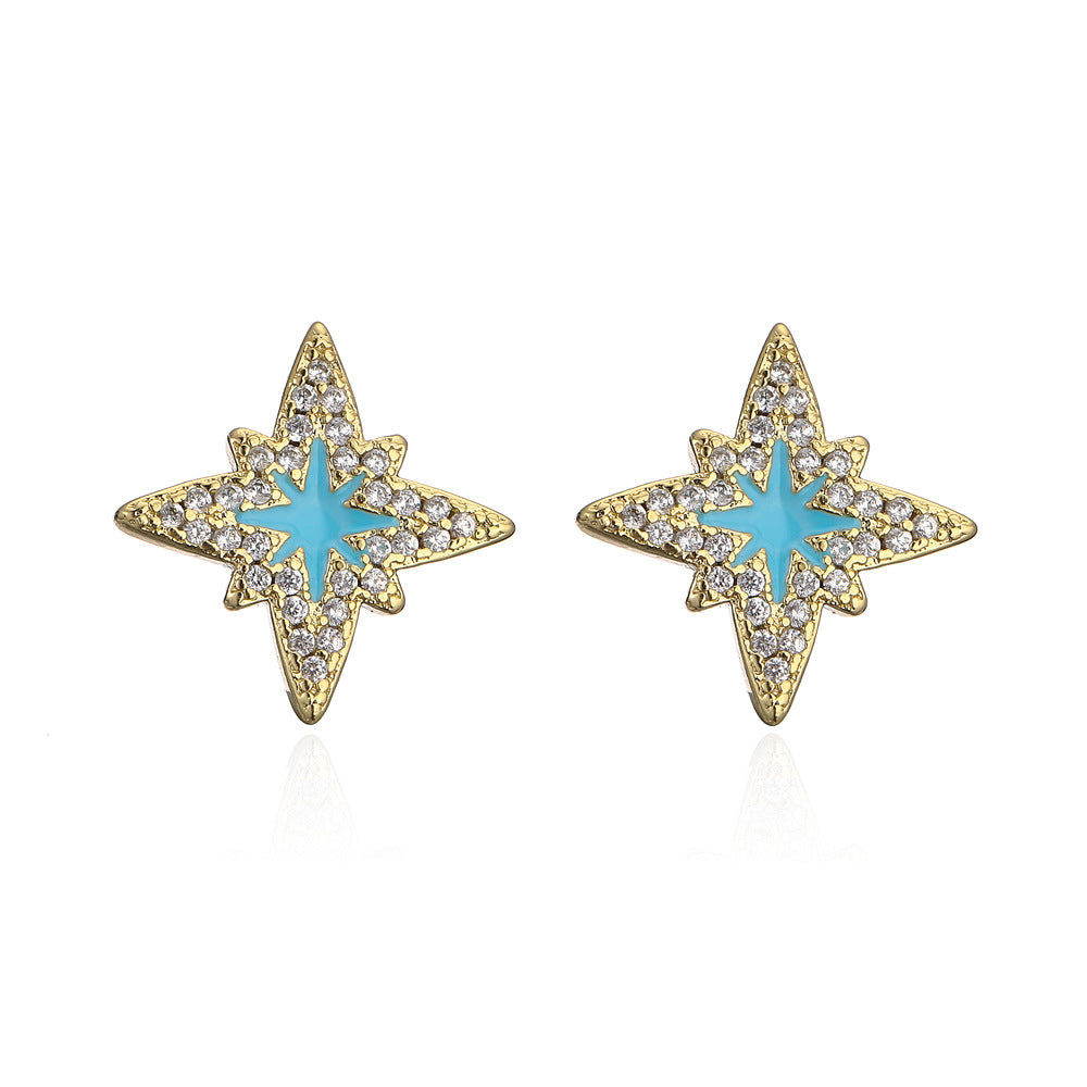 Orecchini da donna geometrici moderni e minimalisti in rame placcato oro 18K con accenti di zirconi
