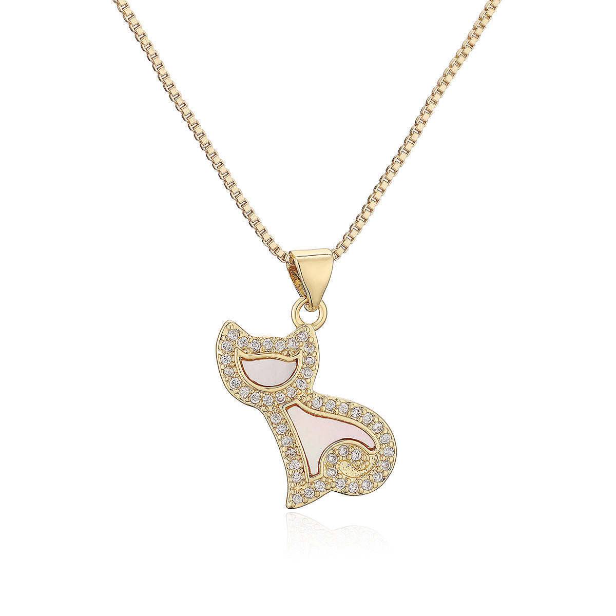 Minimalist Gold Plated Brass Cat Pendant Necklace with Cubic Zirconia for Women