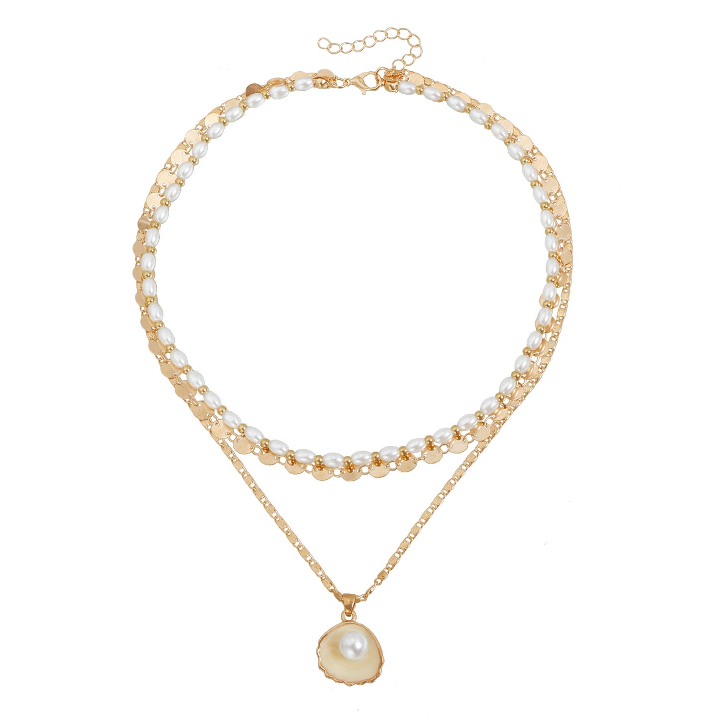 Fashion Geometric Round Alloy Shell Pearl Plated Necklace for Women