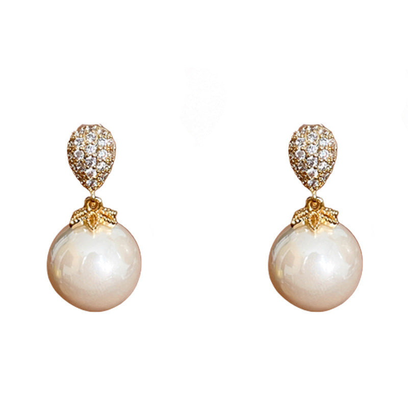 Minimalist Geometric Drop Earrings with Zircon and Pearl Accents in Gold-Plated Copper and 925 Sterling Silver Posts