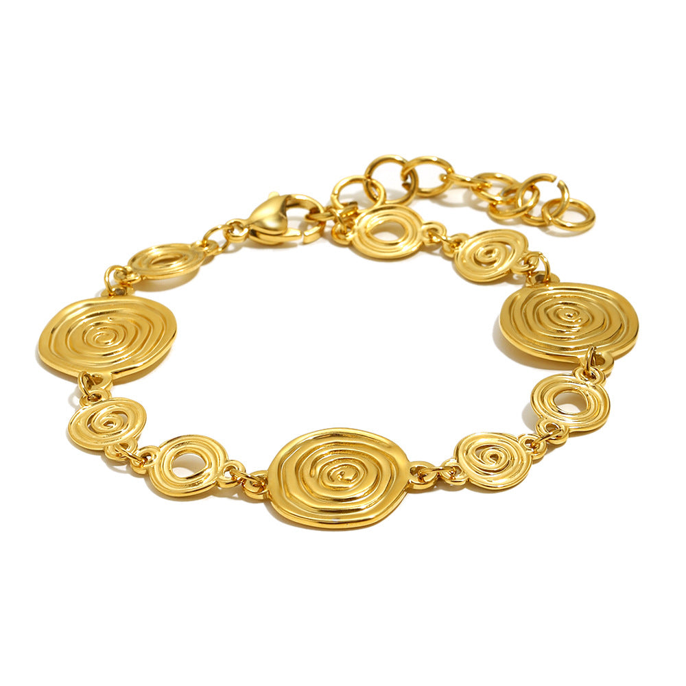 Bracciale da donna in acciaio inossidabile placcato oro 18 carati con abalone fossile geometrico ispirato al vintage