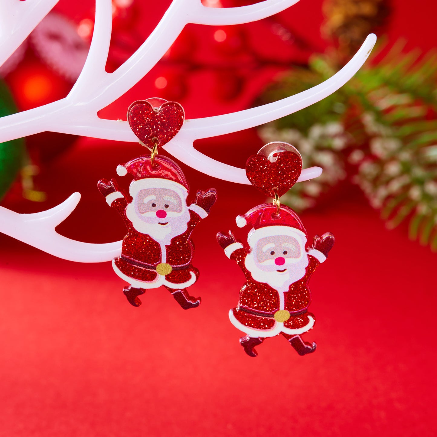 Pendientes acrílicos navideños para mujer con diseños de renos y bastones de caramelo con postes de acero inoxidable
