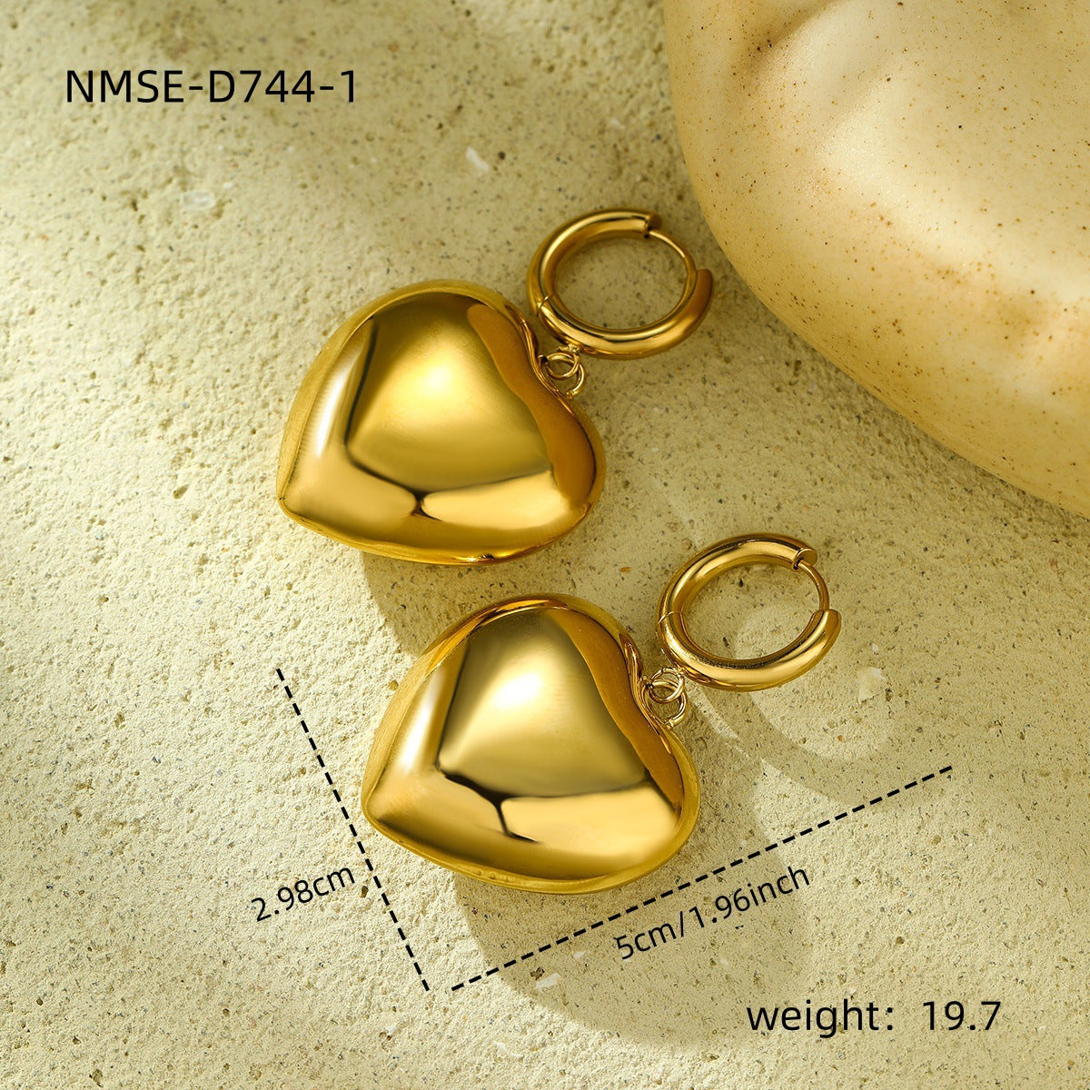 Pendientes colgantes geométricos de corazón chapados en oro de 18 quilates estilo vintage para mujer