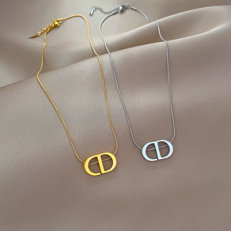 Minimalist Titanium Steel Letter Geometric Pendant Necklace for Unisex