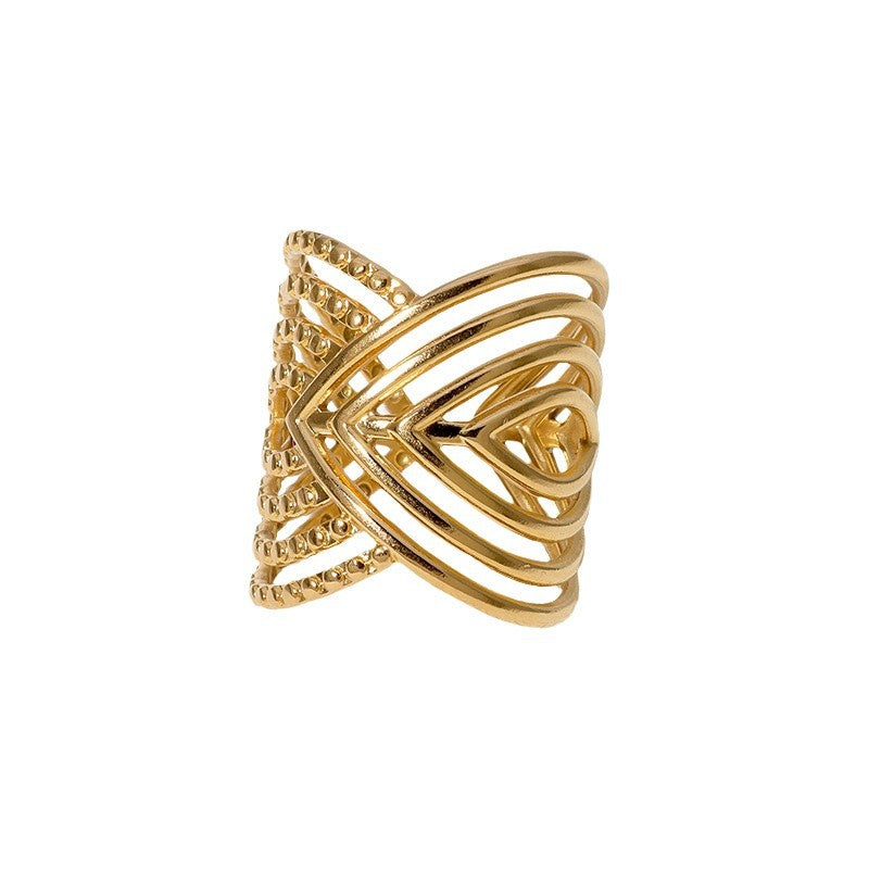 Anello da donna regolabile in acciaio inossidabile placcato oro stile vintage con motivo geometrico