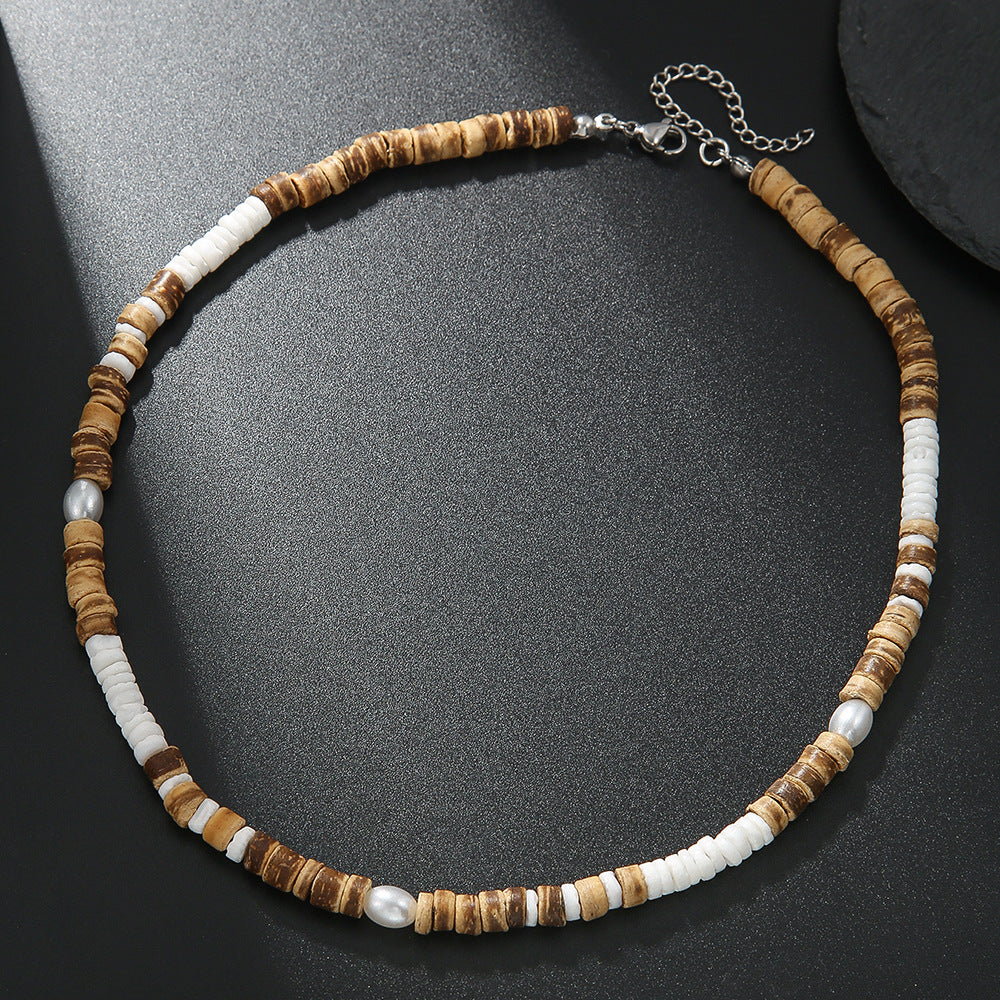 Geometric Wood Beaded Necklace Unisex