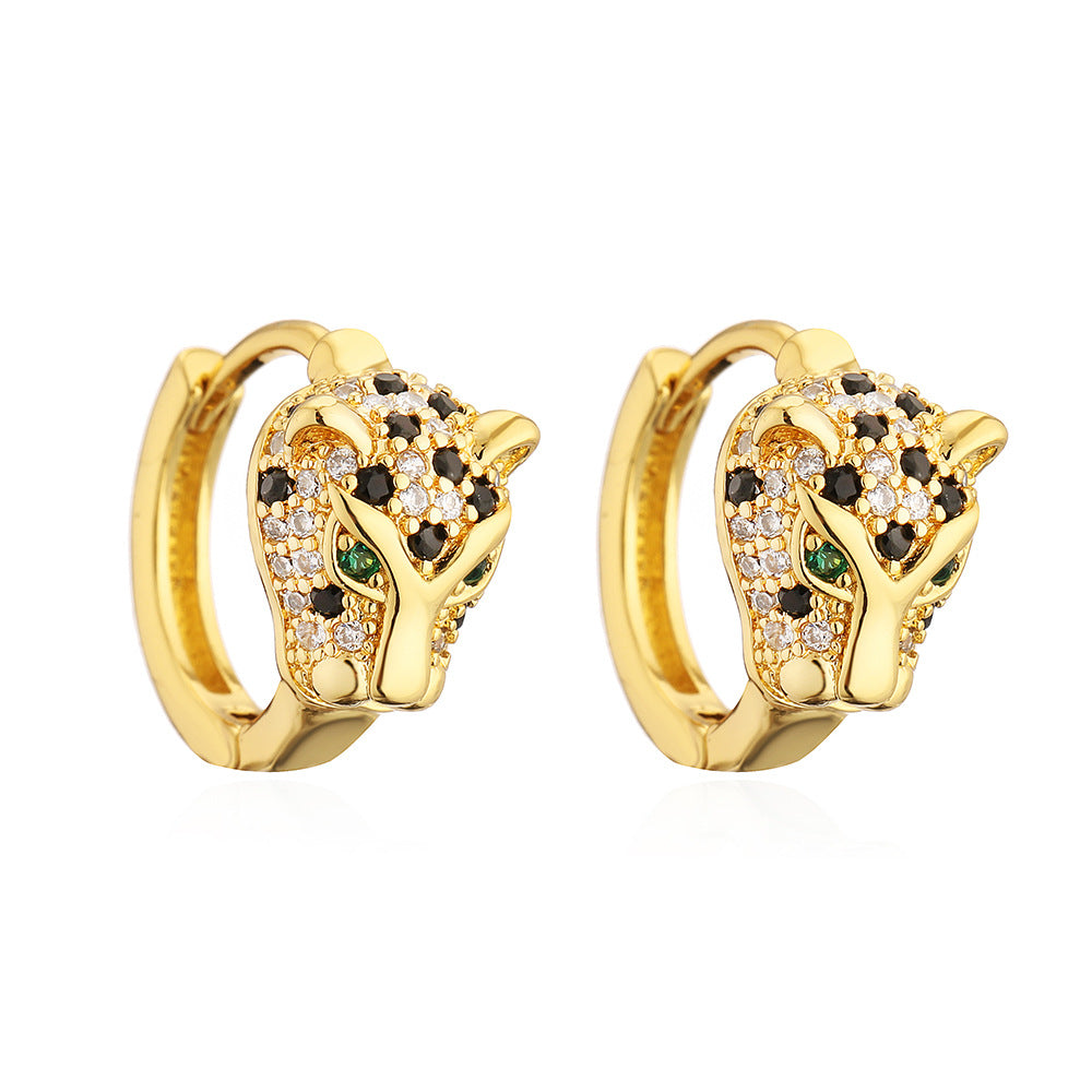 Fashionable Leopard-Shaped Geometric Earrings for Women with Copper Base Plated in Real Gold and Zircon Inlay