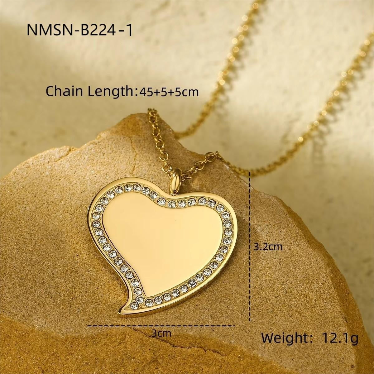 Collar de acero de titanio minimalista con incrustaciones de diamantes de imitación redondos y en forma de corazón para mujer con acabado chapado