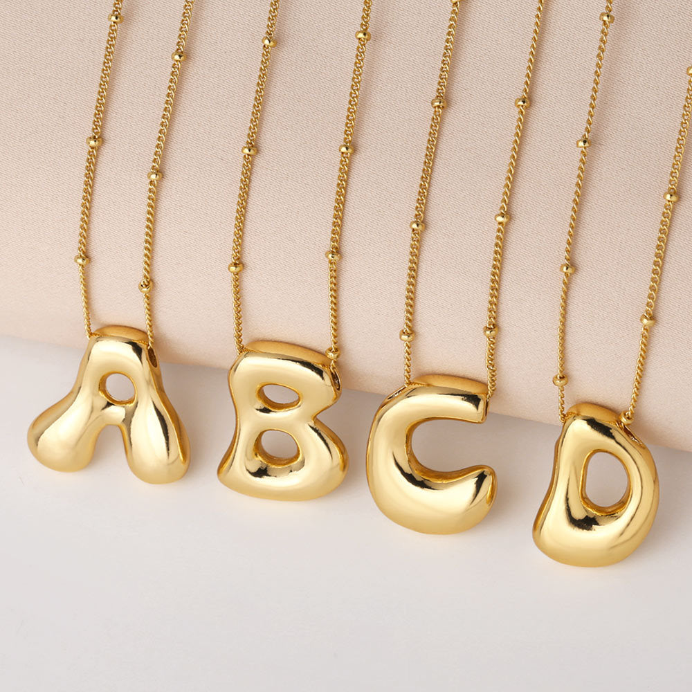 Minimalist Gold Plated Brass Letter Pendant Necklace Cable Chain Unisex Jewelry