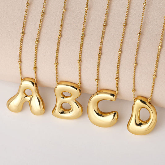 Minimalist Gold Plated Brass Letter Pendant Necklace Cable Chain Unisex Jewelry