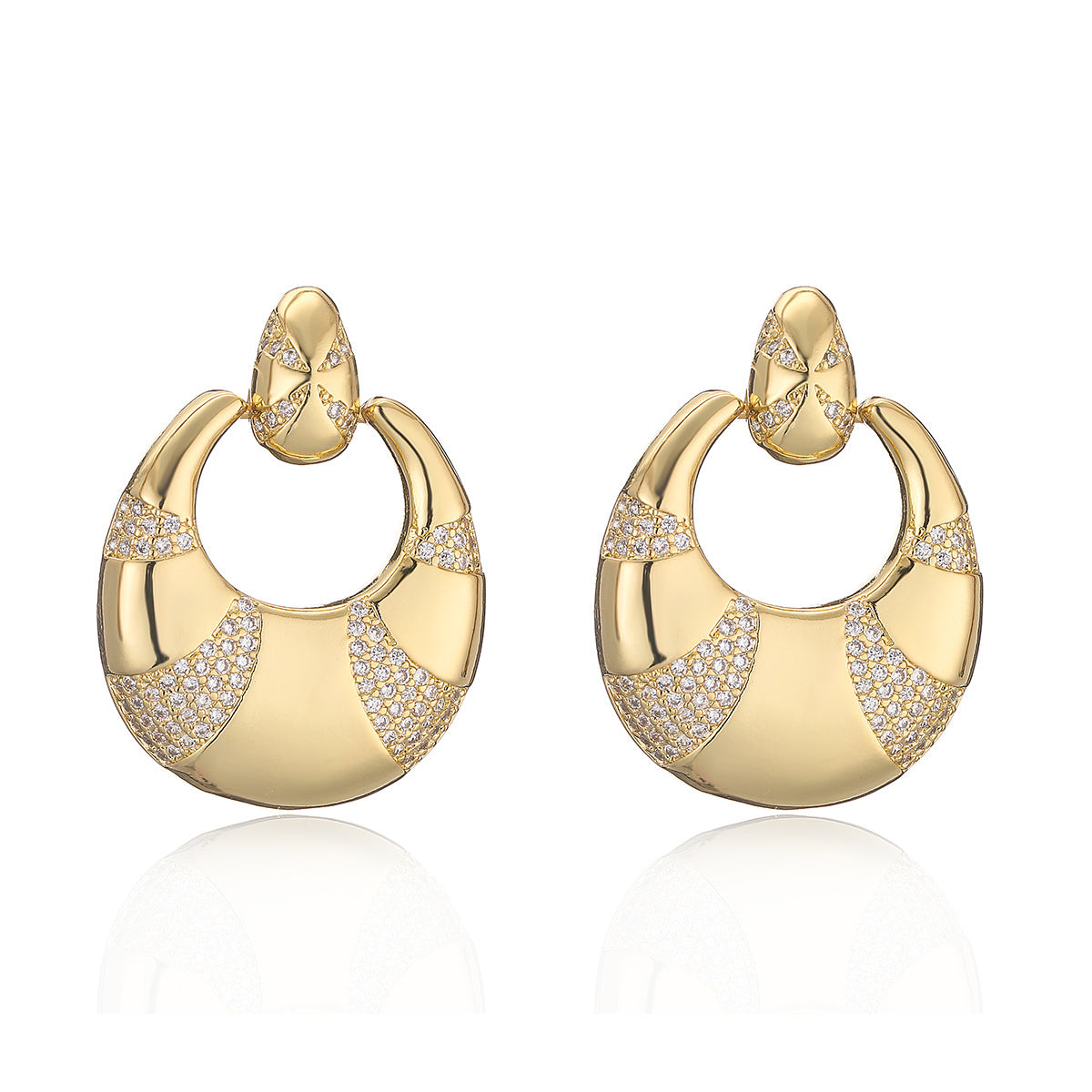 Minimalist Geometric Copper Earrings with Real Gold Plating and Zircon Accents for Women