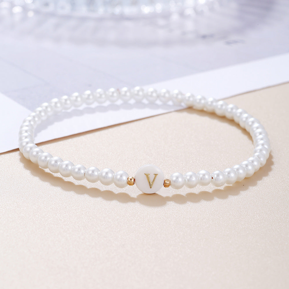 Minimalist Sweet Letter Imitation Pearl Handmade Bracelet for Women