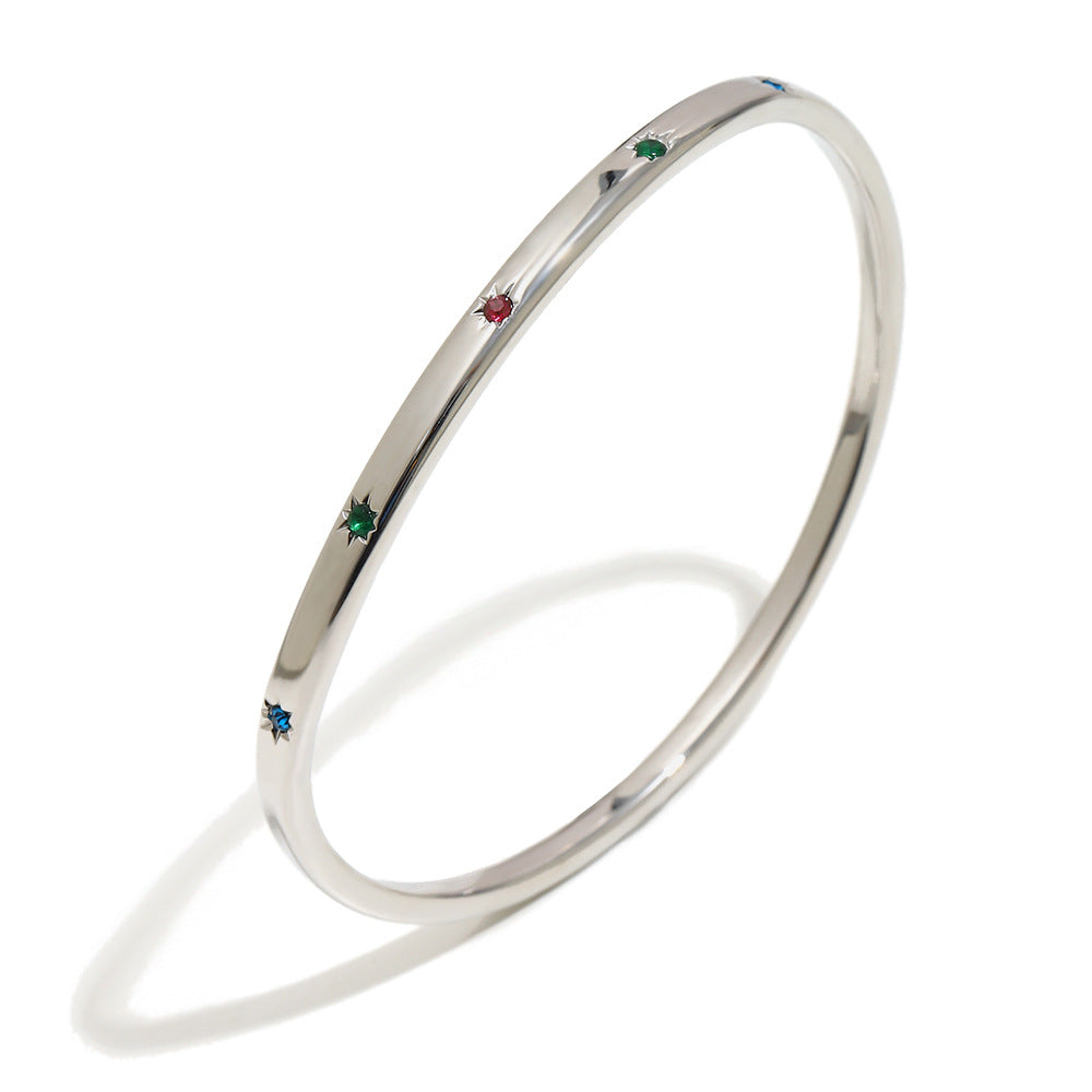 Minimalist Elegant 18K Gold Plated Stainless Steel Star Geometric Curve Bangle for Women