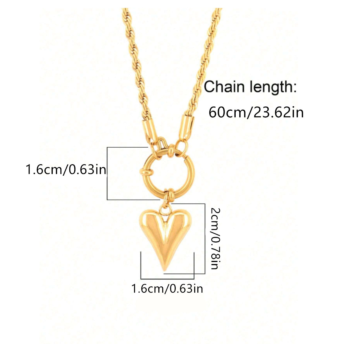Elegant Heart-Shaped Pendant Necklace in Stainless Steel with Plated Finish and Square Pearl Chain for Women and Men