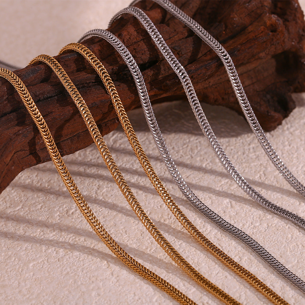 Minimalist Geometric Titanium Steel Plated 18K Gold Fox Tail Chain Bracelet Necklace for Women