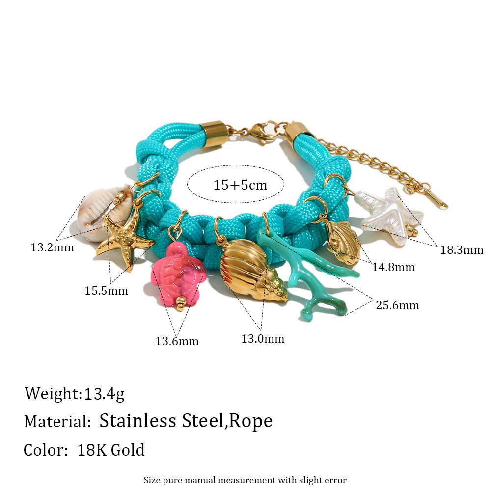 Collar colgante para mujer de cuerda trenzada azul bañada en oro de 18 quilates, diseño geométrico minimalista, inspirado en el océano