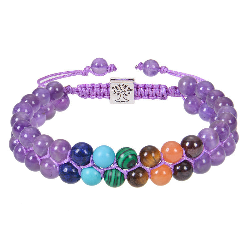 Bohemian 6mm Multicolor Natural Stone Agate Crystal Geometric Round Beaded Bracelet Unisex