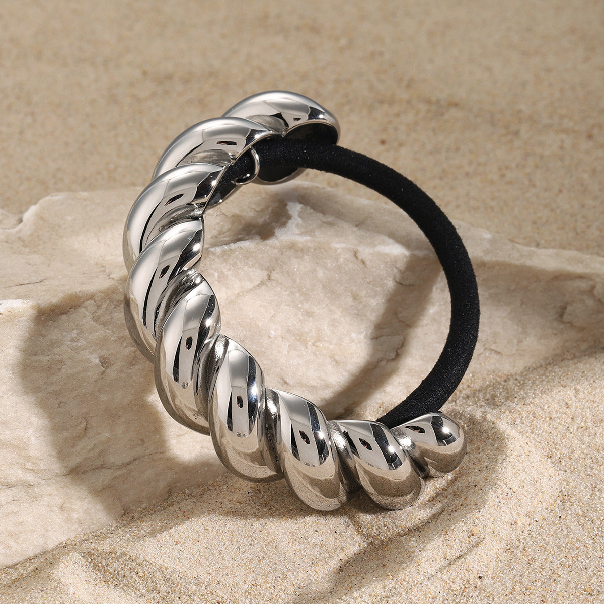 Minimalist Braided Stainless Steel Hair Tie for Ponytail with Plated Finish