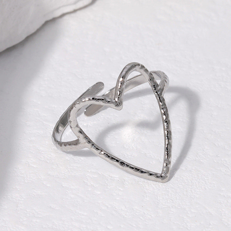 Minimalist Hollow Heart Titanium Steel Open Ring for Women with Plated Finish