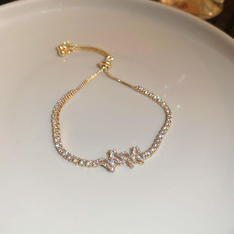 Minimalist Luxury Square Geometric Alloy Bracelet with Cubic Zirconia for Women