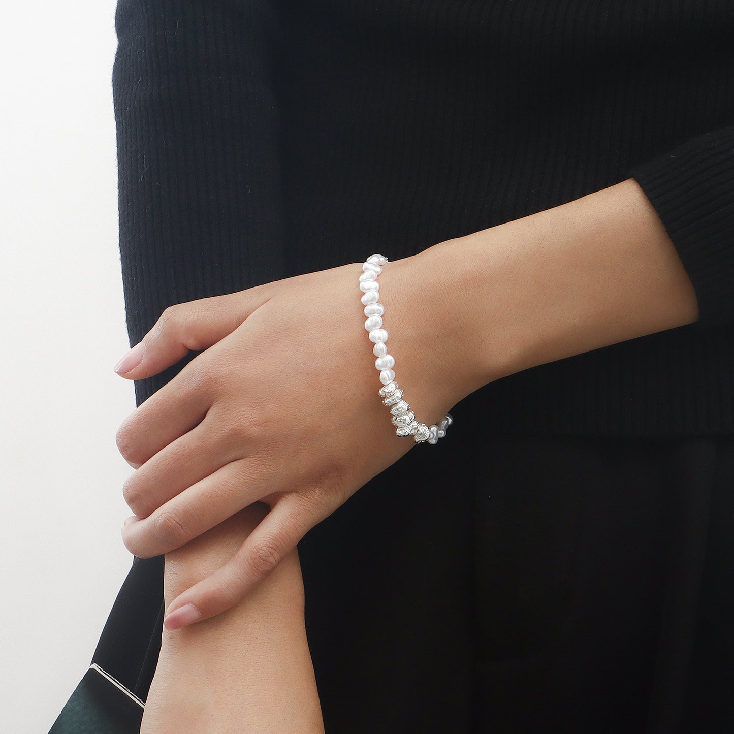 Geometric Fashion Bracelet for Women Made of Alloy with Plated Finish and Simulated Pearl Accents