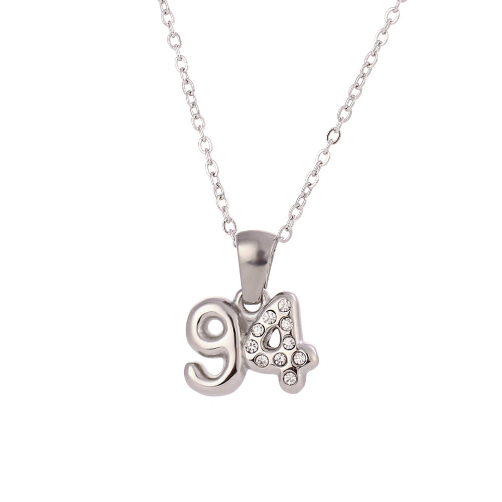 Minimalist Fashion Necklace for Women with Stainless Steel Chain, 18K Gold Plated Titanium Steel Pendant, Micro-Paved Rhinestone Accent, 3D Numeric Year Design