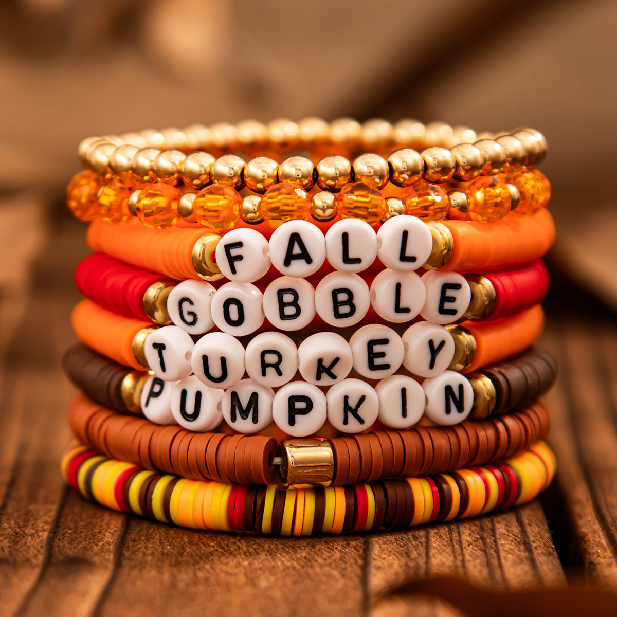 Minimalist Acrylic Letter Leaf Plated Bracelet Set for Women Thanksgiving Gift