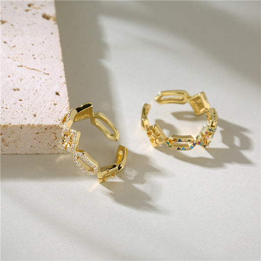 Geometric Micro-Inlay Gold Plated Brass Ring for Women