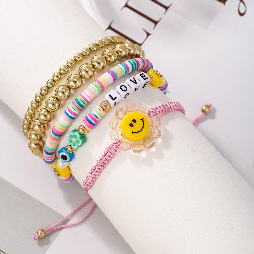 Bohemian Geometric Letter Resin Stainless Steel Brass Acrylic Bracelet Set Unisex