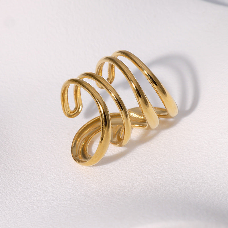 Anello aperto geometrico minimalista in acciaio inossidabile con finitura placcata da donna