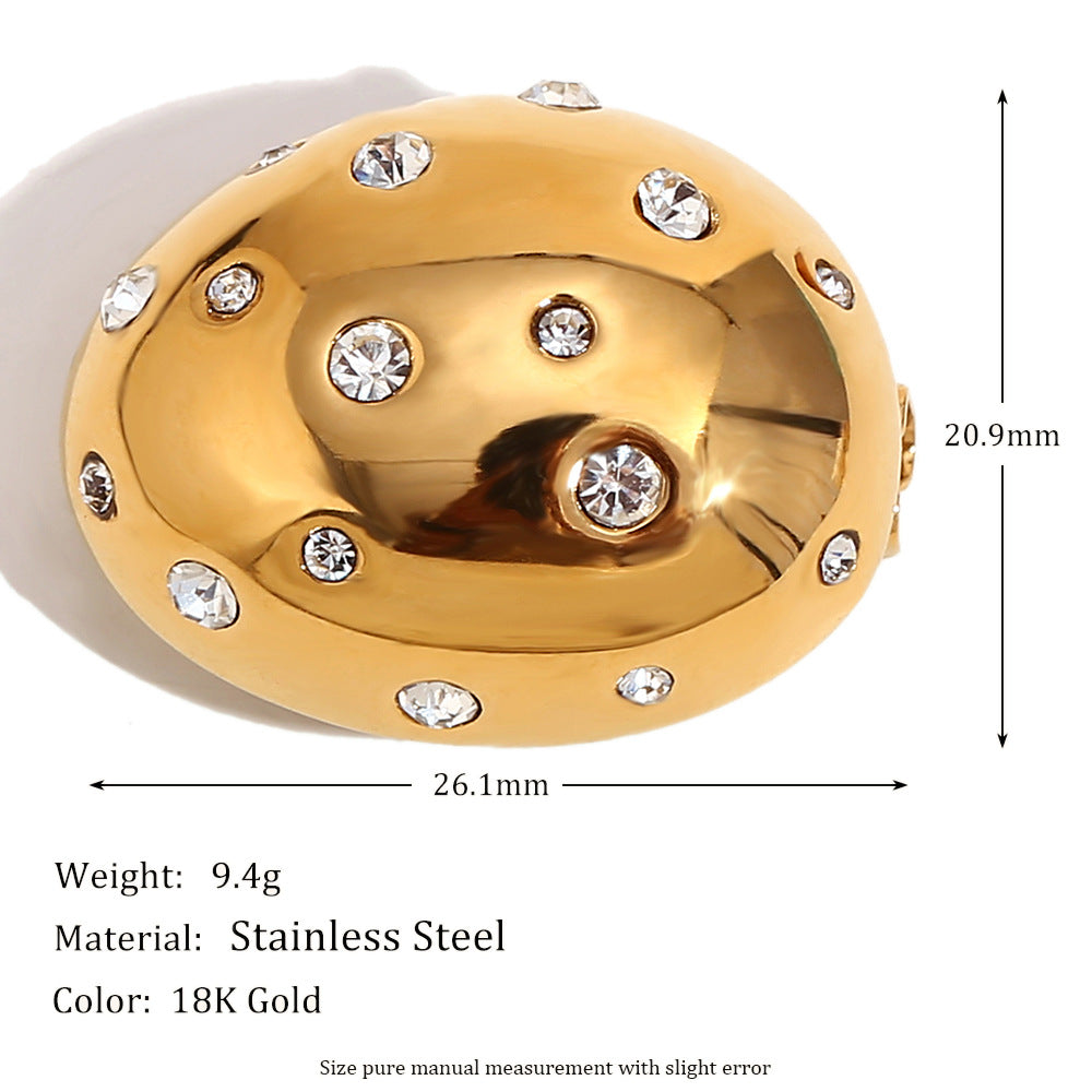 Geometric Heart-Shaped Stainless Steel Brooch with 18K Gold Plating and Oval Textured Surface