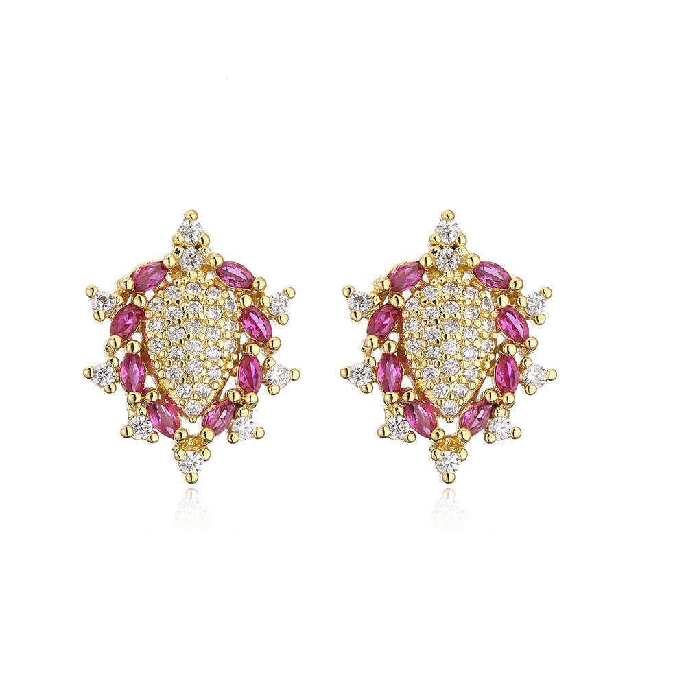 Geometric Earrings for Women in Copper with 18K Gold Plating and Full Zircon Inlay, Minimalist Luxury Style