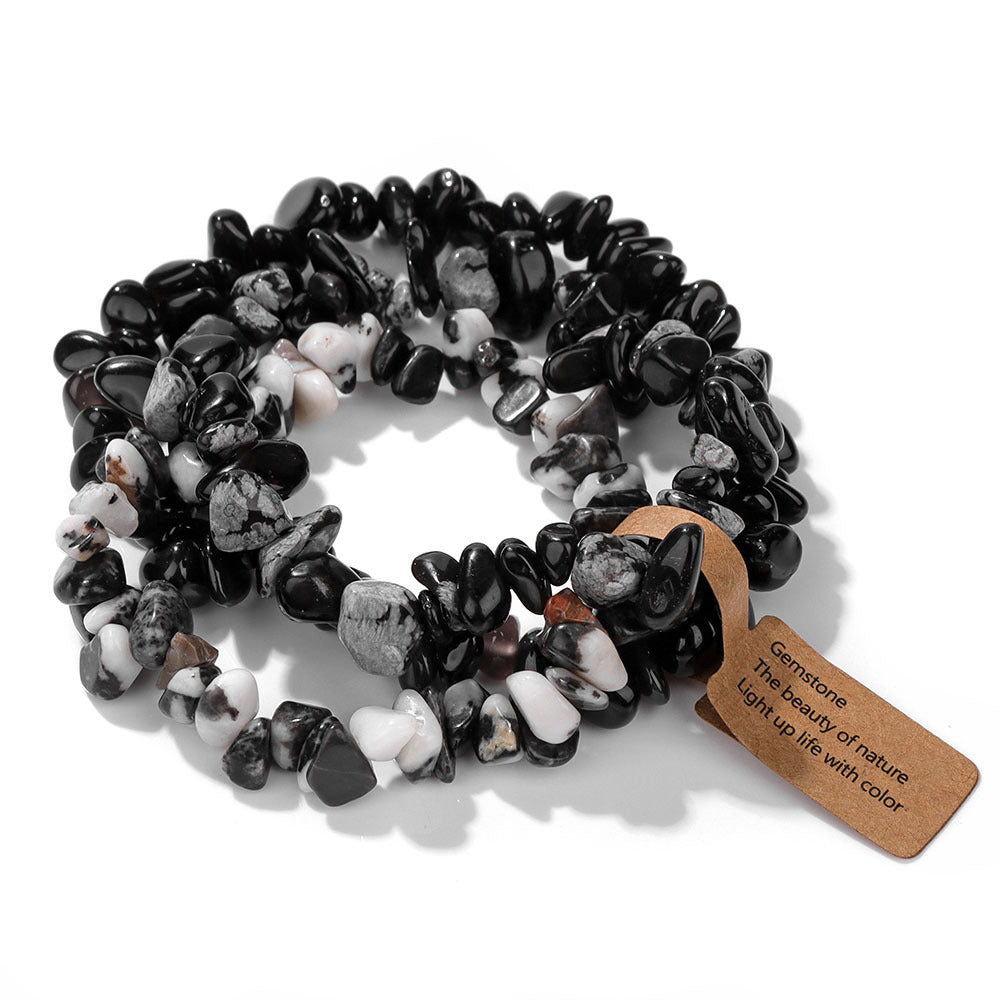 Vintage Geometric Gemstone Chip Beads Stretch Bracelet Set Unisex