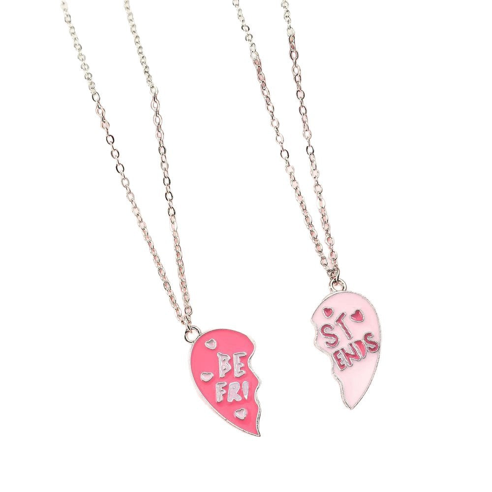 Lindo collar con dije de Stitch de dibujos animados para niños en aleación con acabado de esmalte y dije en forma de corazón en cadena cruzada