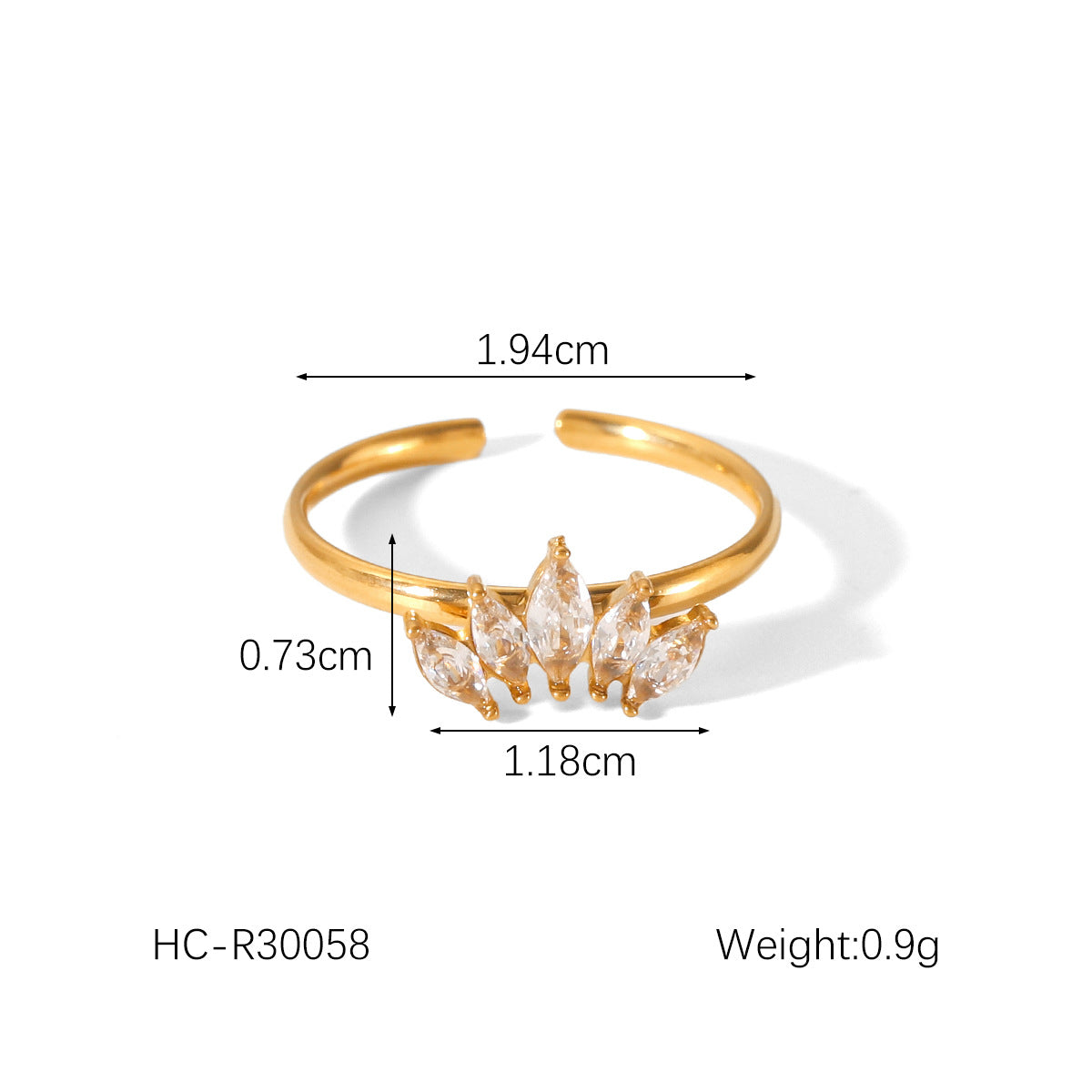 Anello da donna alla moda placcato oro 18 carati in acciaio inossidabile martellato a forma di fiocco con perla e zircone