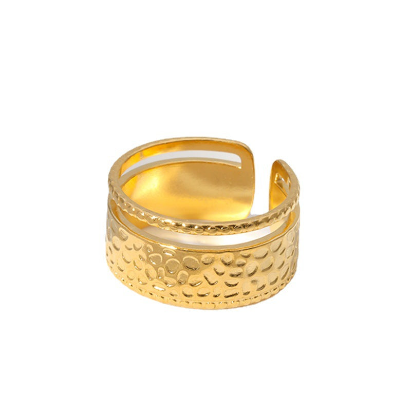 Anello aperto regolabile in acciaio inossidabile con texture martellata stile punk per uomo e donna