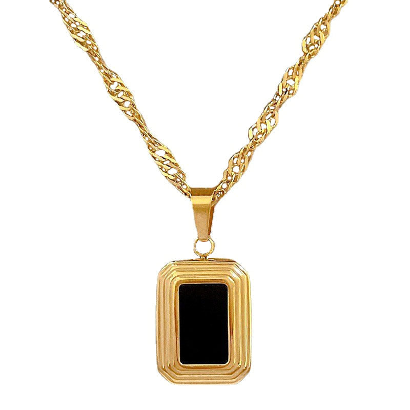 Minimalist Titanium Steel Geometric Collar Necklace Unisex Plated Gold-Tone Pendant