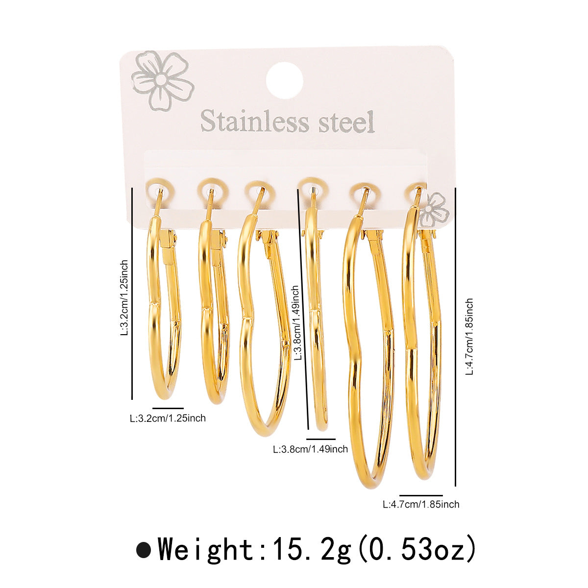Minimalist Geometric Stainless Steel Earrings for Women with Plated Finish, Circular and Hexagonal Hoop and Stud Set