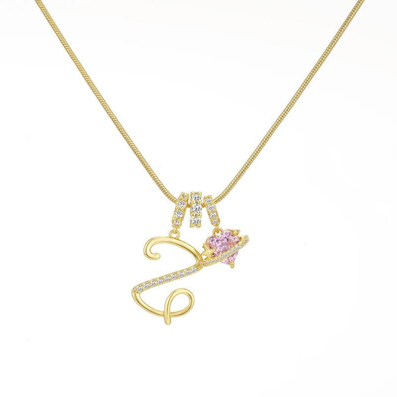 Sweet 22K Gold Plated Letter Titanium Steel Pendant Brass Cable Chain Necklace Unisex